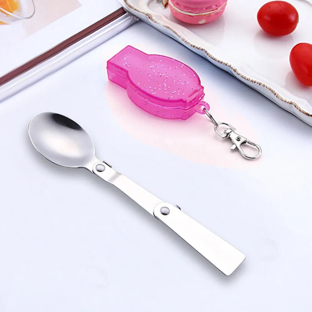 Outdoor Folding Travel Camping Utensil Stainless Pocket Spoon Fork Light Small Foldable Spoon Fork Camping Picnic Tool Tableware Peaceful Pleasures Health and Wellness A
