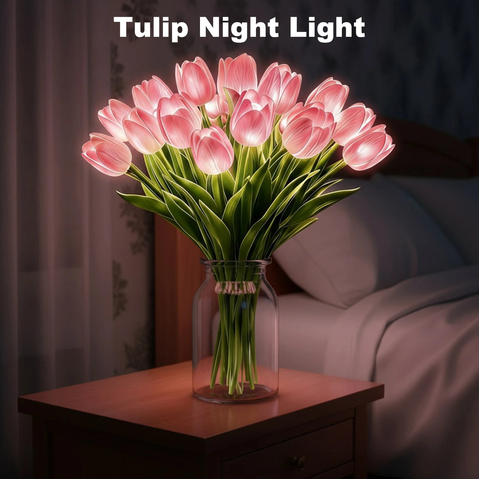 Tulip Bouquet Night Light LED Artificial Flower Table Lamp with Ribbon for Home Decor Birthday Valentine Day Gift for Women Peaceful Pleasures Health and Wellness