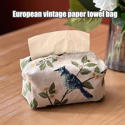 European Retro Jacquard Fabric Tissue Box Cover | Desktop Fabric Tissue Box Cover Oasis Select