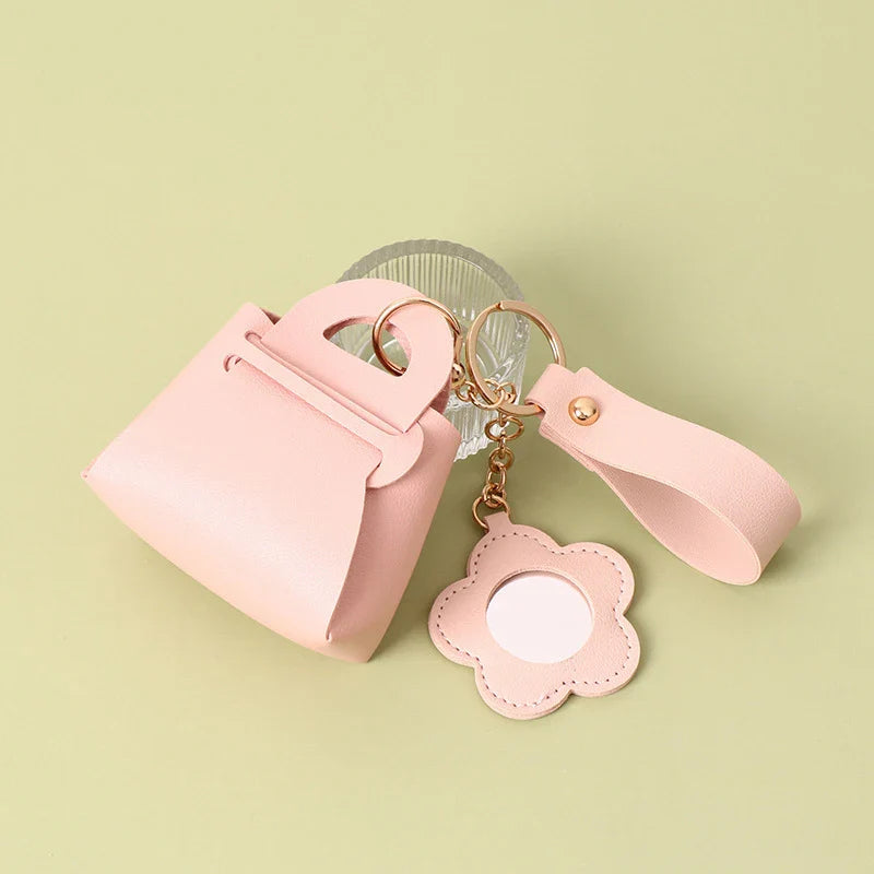PU Leather Mini Clutch Bag Keychain with Mirror | Cute Pendant