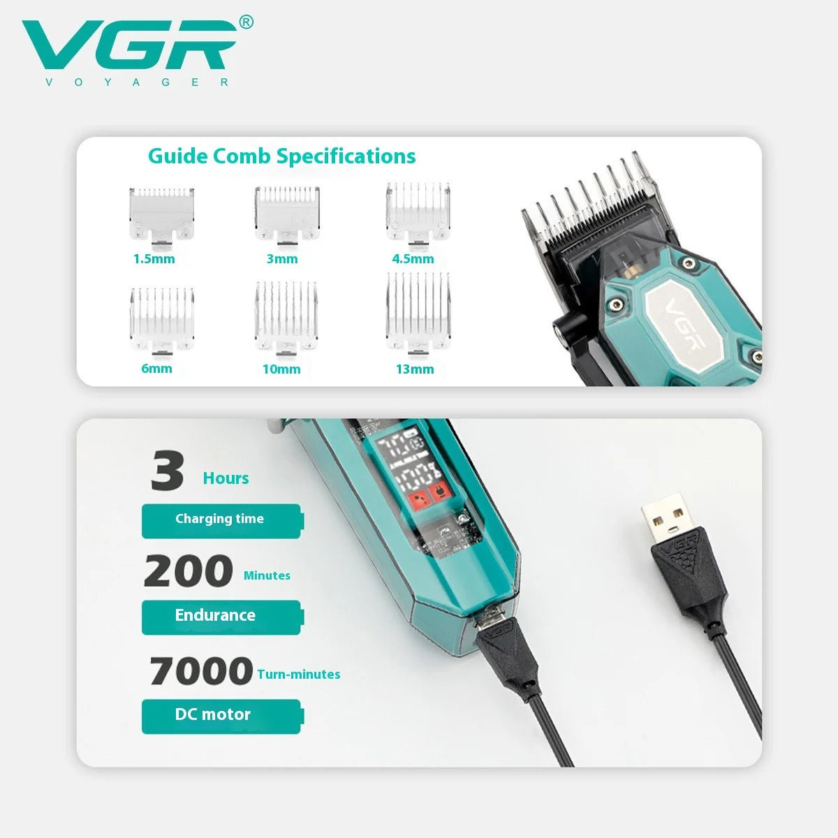 VGR 600 electric hair clipper transparent body hair trimmer LED intelligent digital display electric push shear powerful power c Peaceful Pleasures Health and Wellness