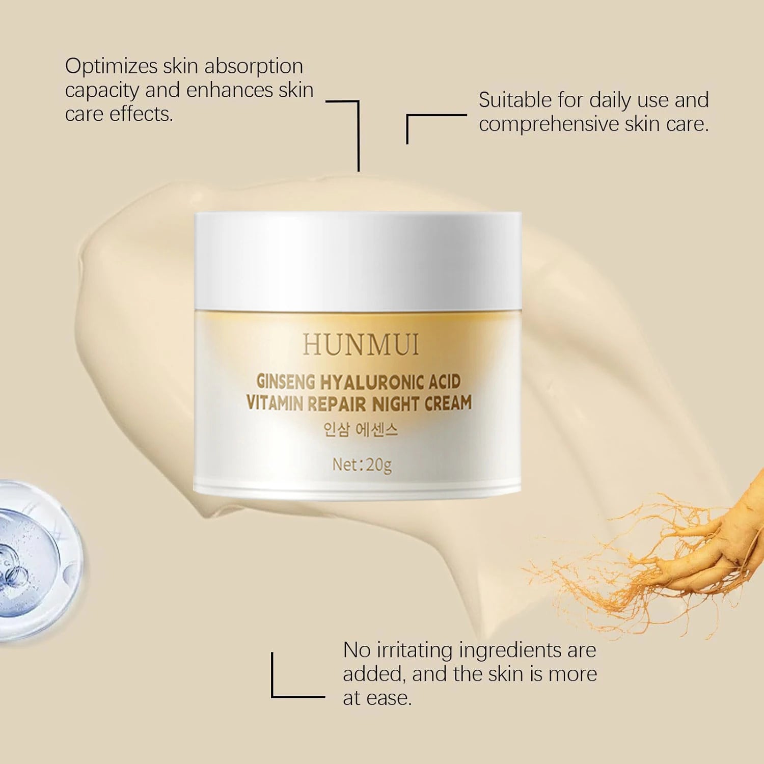 Ginseng Hyaluronic Acid Vitamin Hydra Repair Night Cream Deep Moisturizing Skin Brightening Firming Anti Wrinkle Face Cream Peaceful Pleasures Health and Wellness