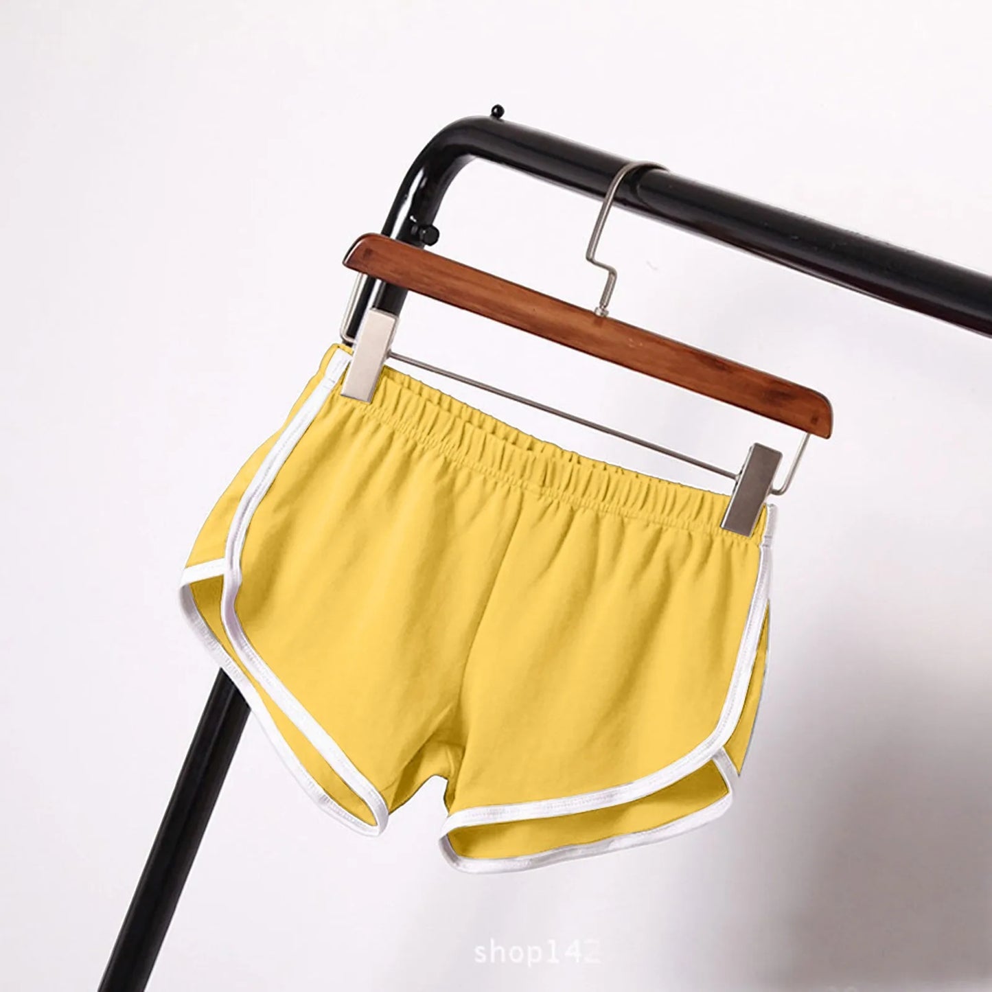 Sports Shorts Women Summer New Candy Color Anti Emptied Skinny Shorts Casual Lady Elastic Waist Beach Correndo Short Pants Peaceful Pleasures Health and Wellness Yellow XL