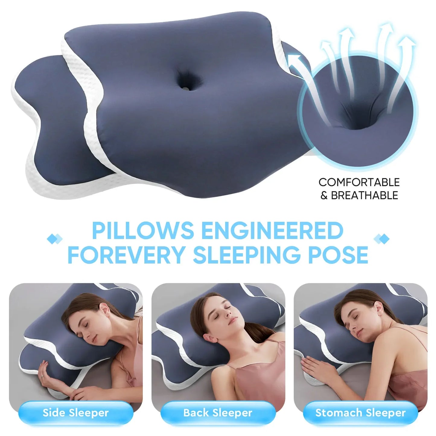 Cervical Pillow Memory Foam Pillow Neck Pain Relief Contour Ergonomic Orthopedic Neck Support for Side Back Stomach Sleeper Peaceful Pleasures Health and Wellness