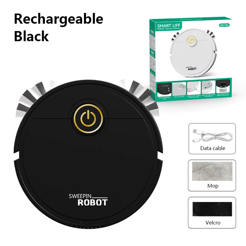 3-in-1 Automatic Sweeping Robot Sweep Vacuum Cleaner Mopping Floor USB Rechargeable Mini Cleaner Home Cleaning Machine Peaceful Pleasures Health and Wellness Black Rechargeable