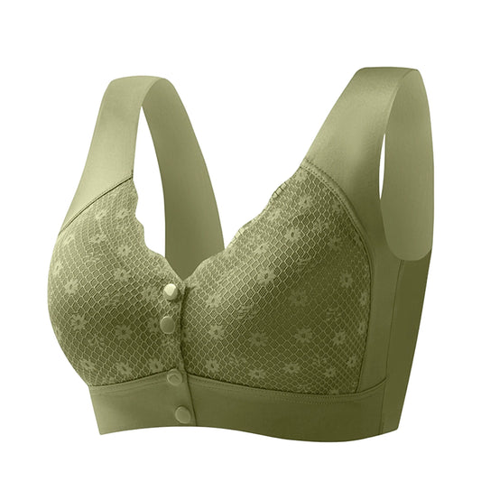 Mom's Lace Bra Wireless Front Closure Women's Underwear Brand Flagship Store Gathered No Steel Ring Comfortable Home Clothes Peaceful Pleasures Health and Wellness Army Green 42