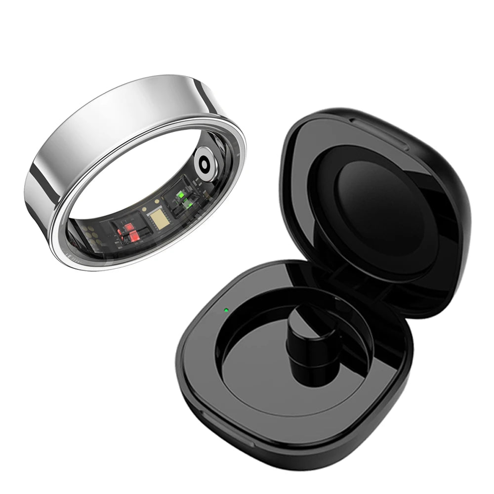 R09 5ATM Waterproof Smart Ring For Men Women Temperature Health Monitor For Xiaomi Samsung Phone Peaceful Pleasures Health and Wellness silver with case 11