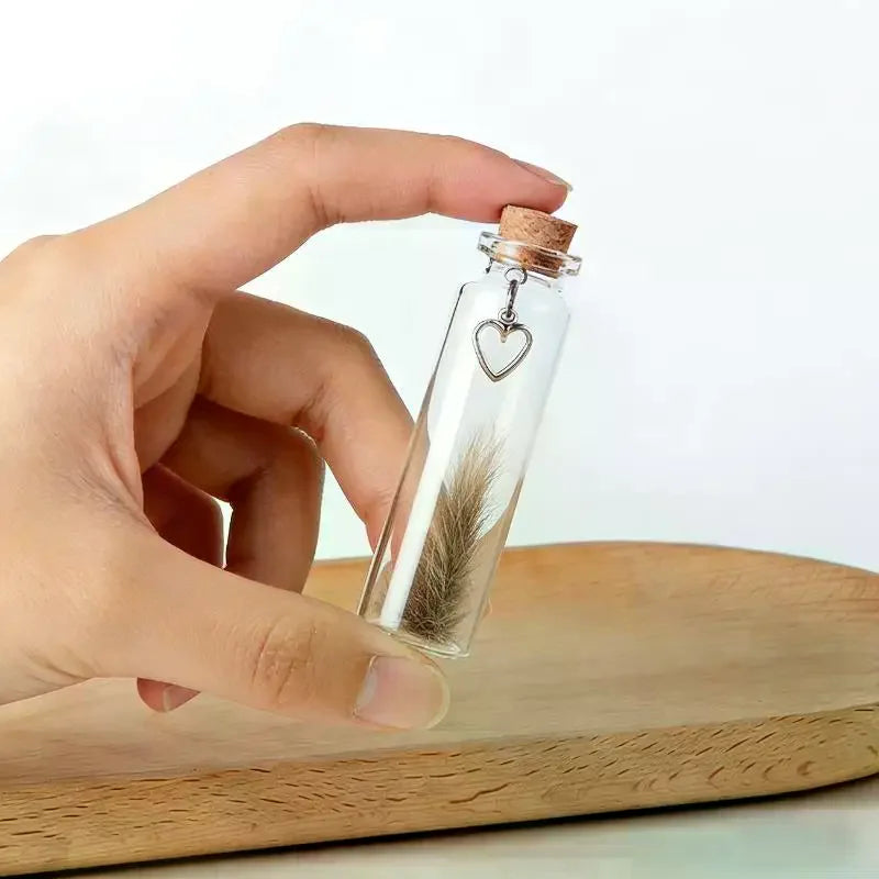 Pet Fur Keepsake Glass Bottle with Cork Stopper & Heart Charm