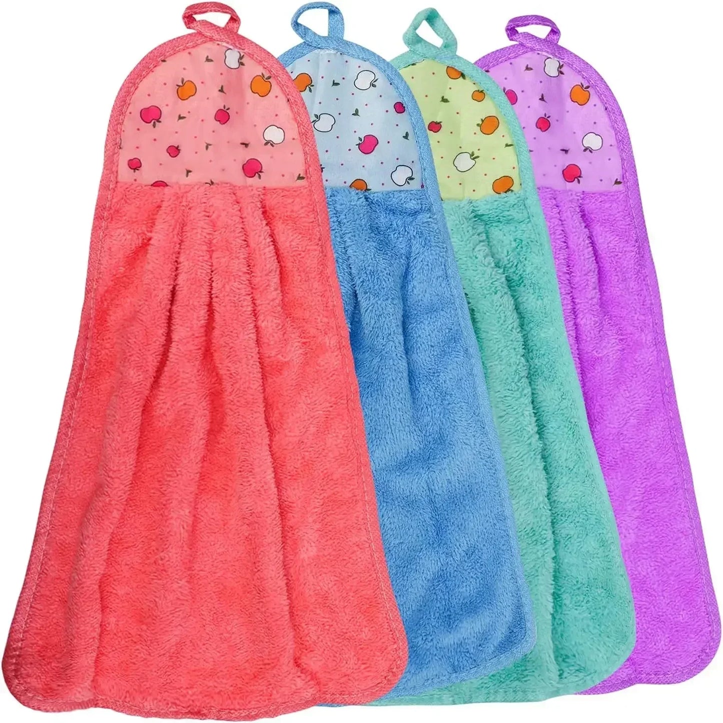 4-Pack Cartoon Microfiber Dish Cloths & Hanging Hand Towels