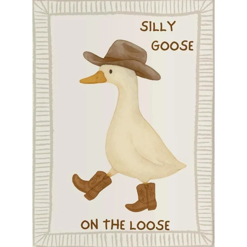 Vintage Cowboy Silly Goose Western Duck Frog Animals Cartoon Poster Canvas Painting Wall Art Pictures Home Bedroom Decor Peaceful Pleasures Health and Wellness 3 50x70cm Unframed