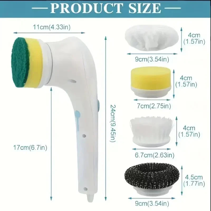 5-in-1 Electric Cleaning Brush | Kitchen & Bathroom Scrubber