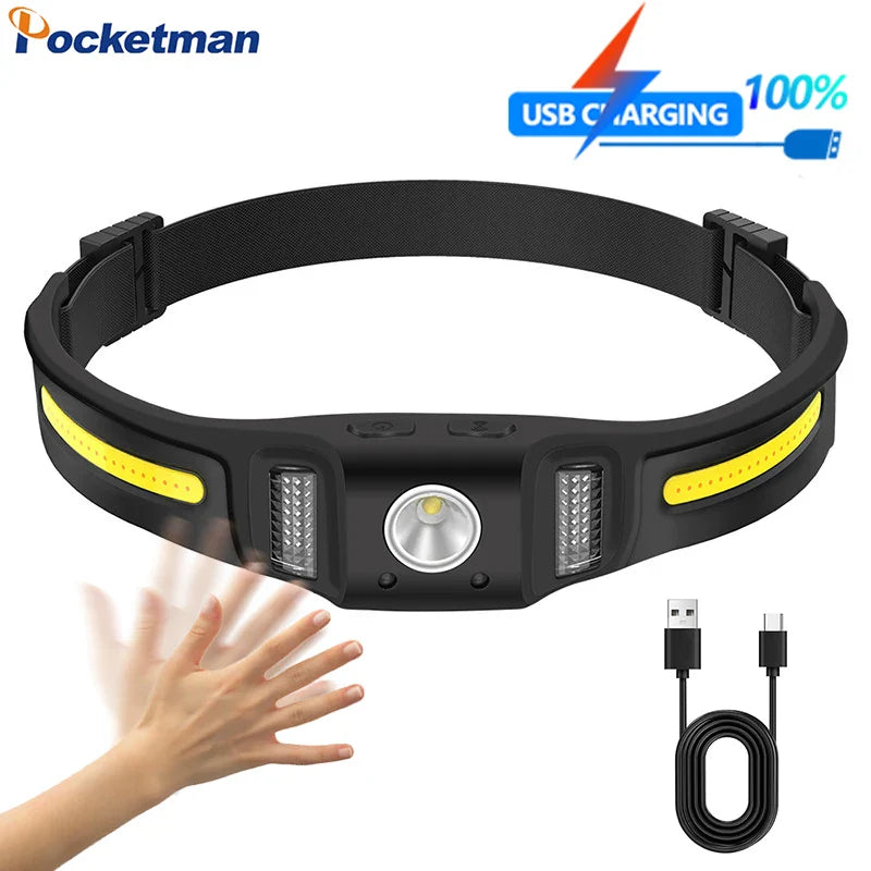 POCKETMAN Motion Sensor LED+COB Headlamp USB Rechargeable IPX4
