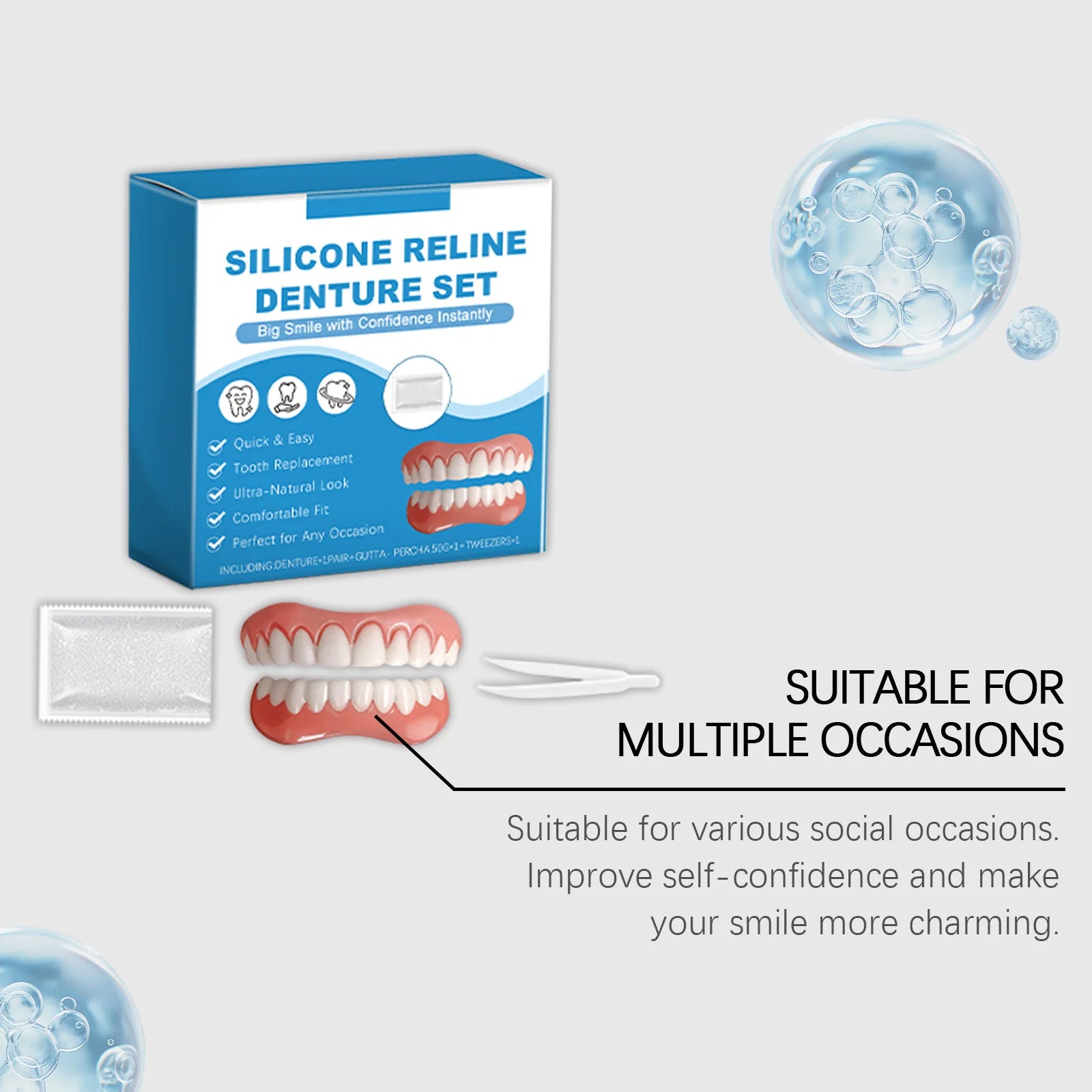 Silicone Reline Denture Set Perfect Fit Oral Repair Missing Broken Tooth High Durable Natural Appearance Portable Fake Teeth Kit Peaceful Pleasures Health and Wellness