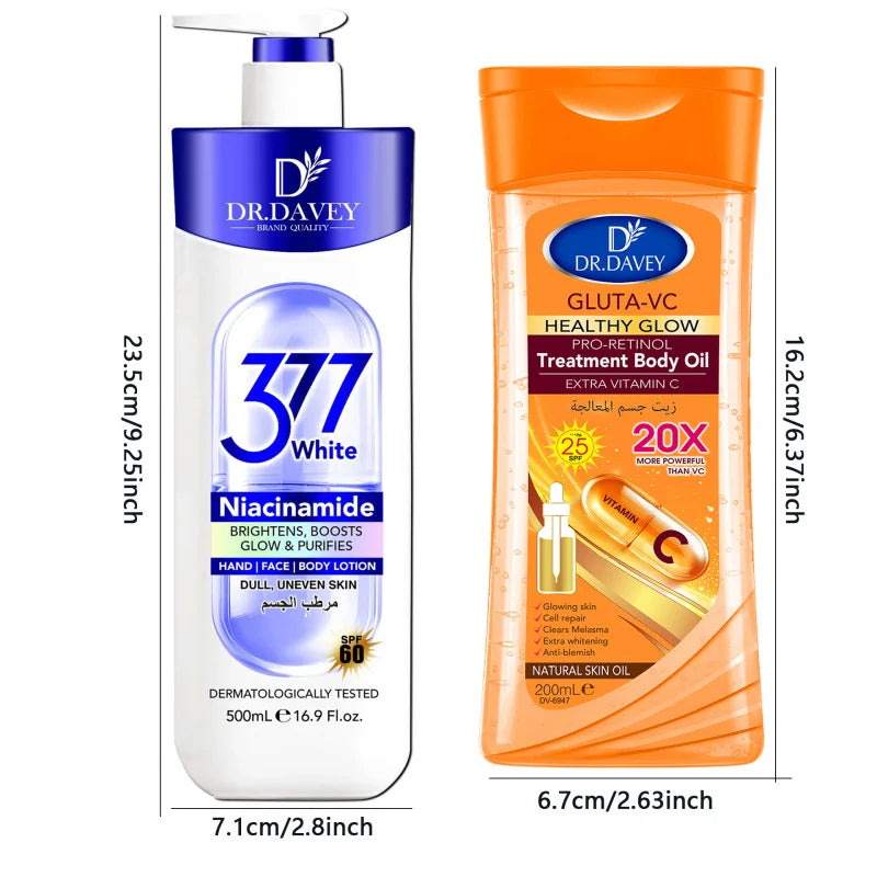 2PCS GLUTA-VC Body Oil + Niacinamide Body Lotion Skincare Set for Home Wear, Suitable for All Seasons to Moisturize the Skin Peaceful Pleasures Health and Wellness