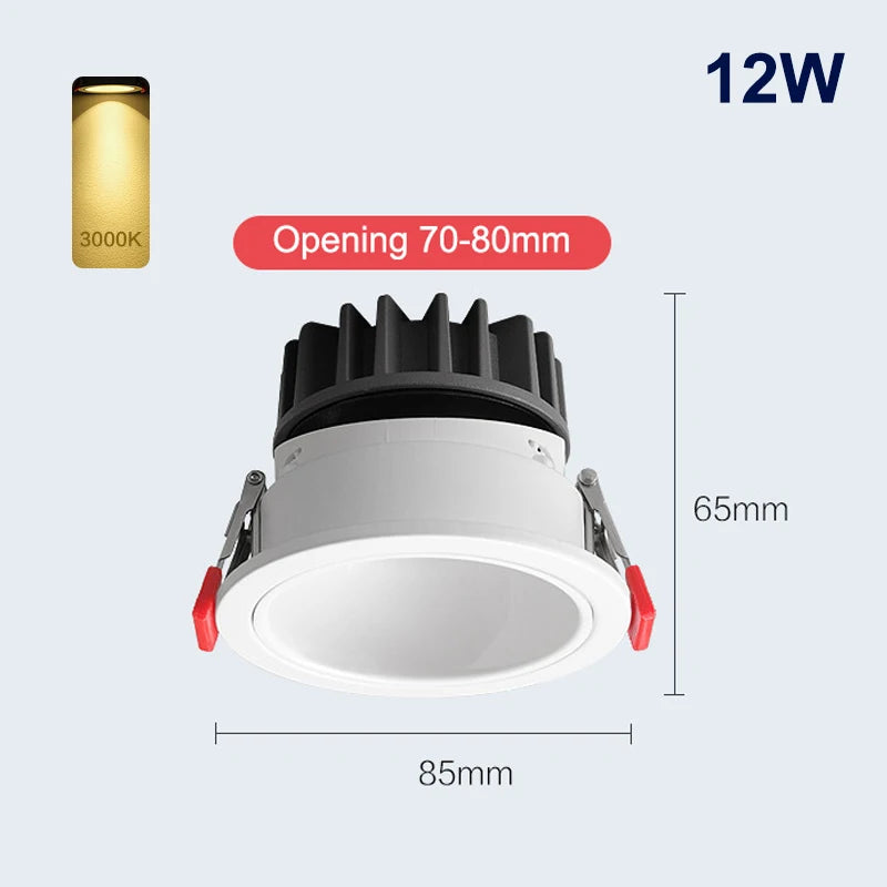 Recessed COB LED Downlight 7W 10W 12W | Aluminum Ceiling Spot