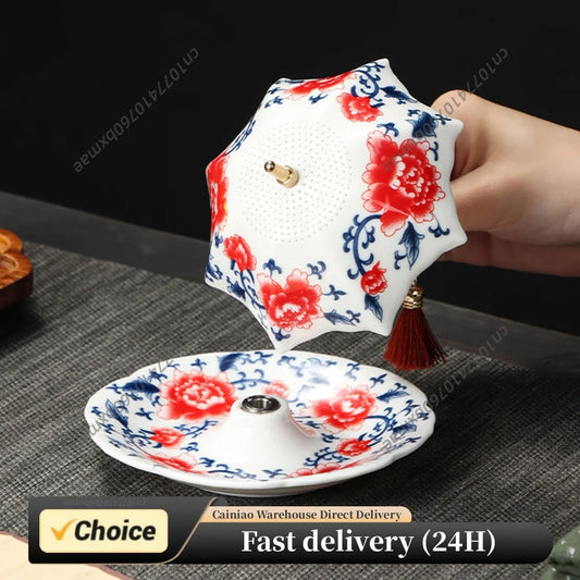 Umbrella Tea Infuser Chinese Blue & White Porcelain Umbrella Tea Strainer Traditional Oriental Kung Fu for Brewing Peaceful Pleasures Health and Wellness