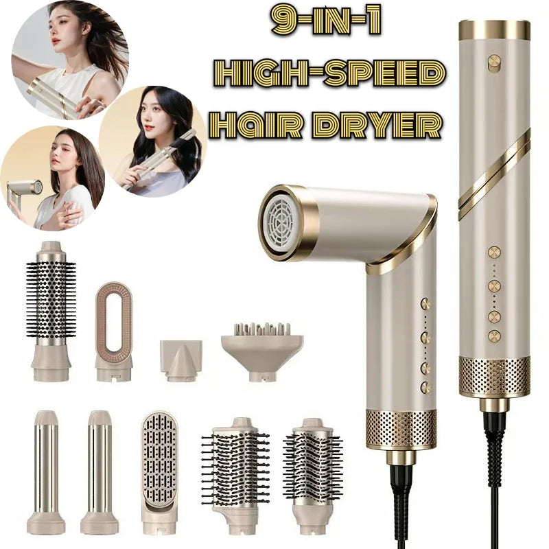 9 in 1 Hair Dryer Hot Comb Set Professional Curling Iron Hair Straightener Styling Tool For Professional Hair Dryer Household Peaceful Pleasures Health and Wellness