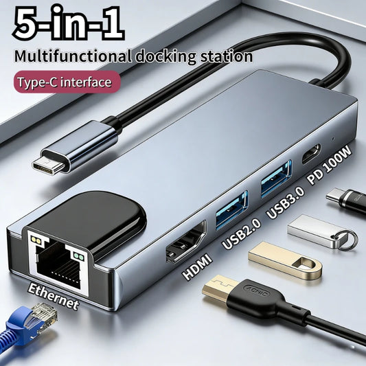 Type-C To 5/8Ports Docking Station HDMI 4K/RJ45 100M PD Splitter USB 3.0 5Gbps High Speed USB C HUB Adapter For Laptop Macbook Peaceful Pleasures Health and Wellness