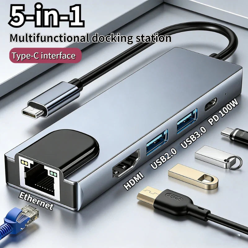 USB-C Docking Station 5-in-1 & 8-in-1 HDMI 4K RJ45 PD 100W