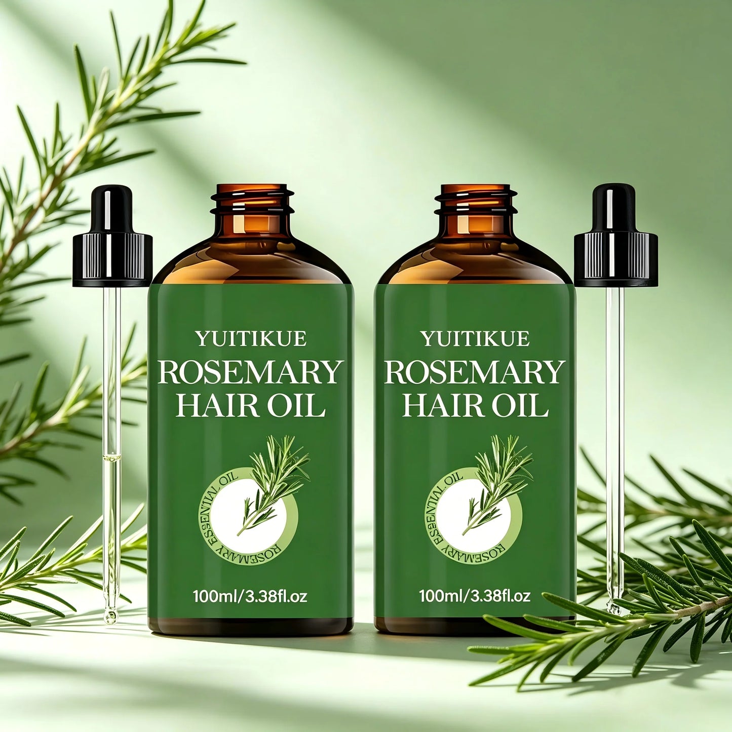 YUITIKUE Rosemary Hair Oil 100ml Natural Essential Oil for Hair Growth Strengthening & Scalp Care Peaceful Pleasures Health and Wellness 2pc