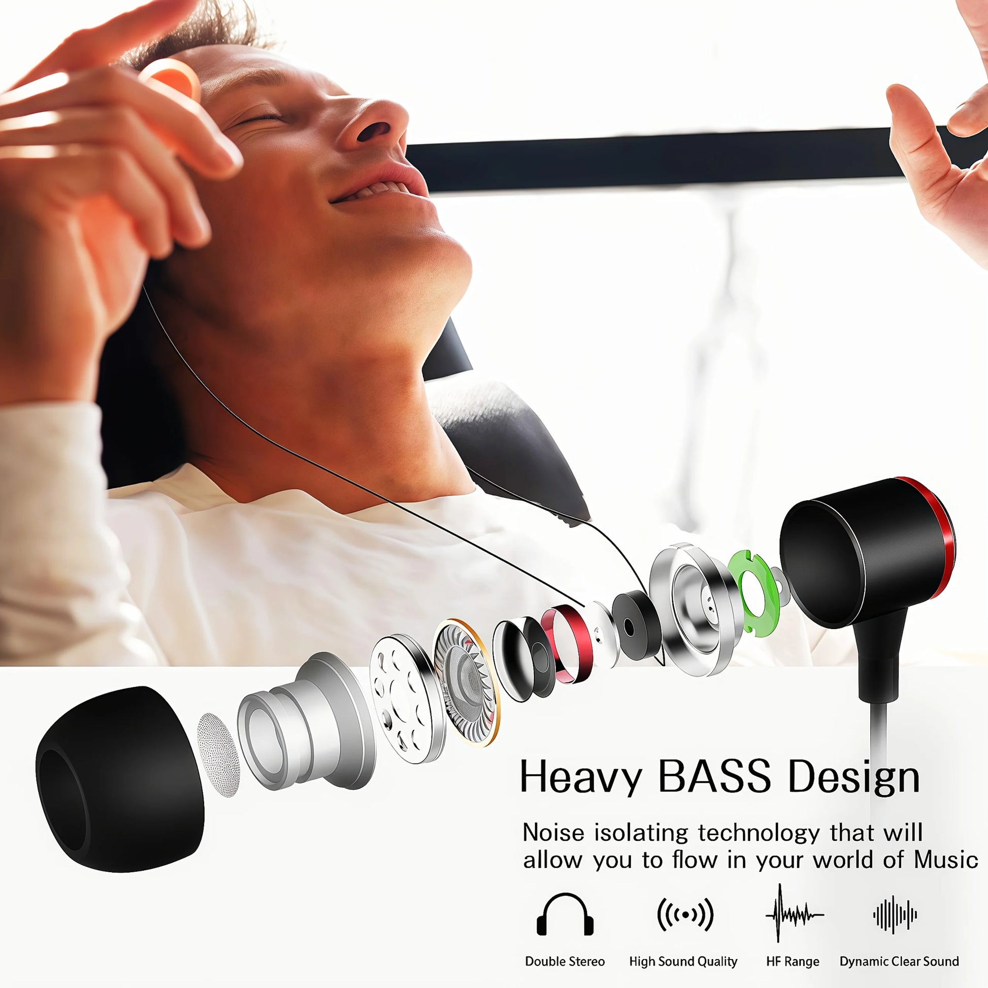 1pc Heavy Bass Wired In-Ear HIFI Headphones With Mic, Powerful Sound Units For Games And Music, Lightweight Portable Design Peaceful Pleasures Health and Wellness