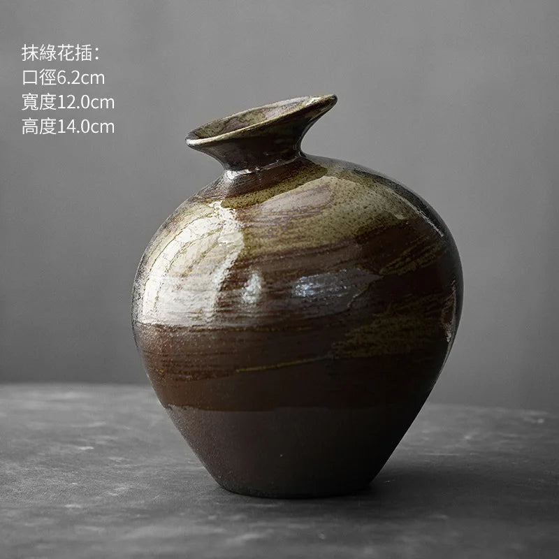 Black Terracotta Vase Imitation Stone Abstract Flower Arranger Table Top Vintage Ornament Living Room Flower Vase Japanese Style Peaceful Pleasures Health and Wellness type2