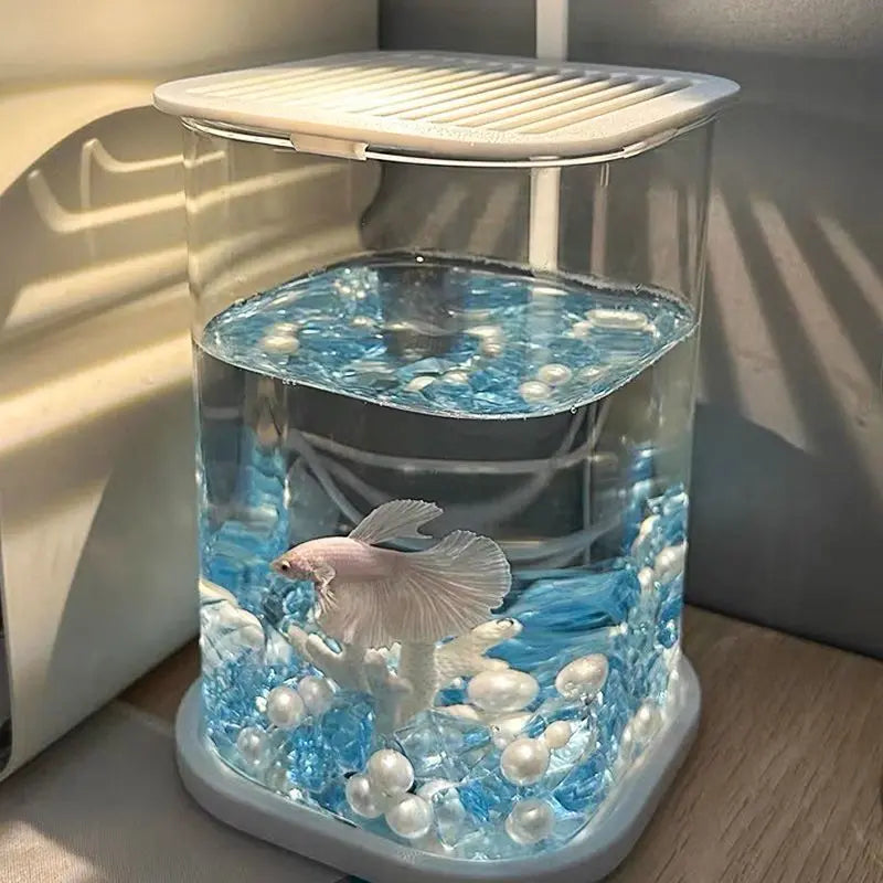 Transparent Fish Tank Ice Crystal Stone Tabletop Creative Ecological Fish Tank Pearl Broken Diamonds Landscape Tank Decoration Peaceful Pleasures Health and Wellness
