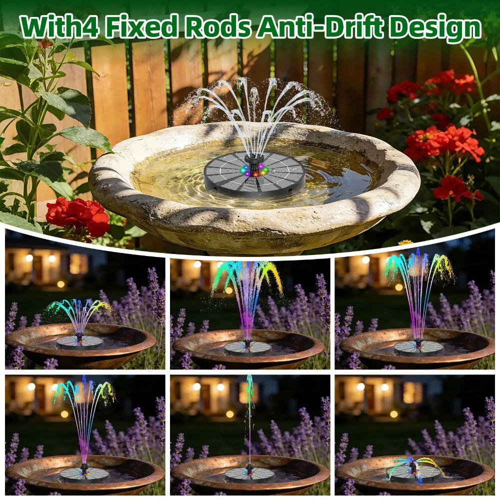 3.5W LED Solar Bird Bath Fountain Pump – 8 Nozzles & Battery