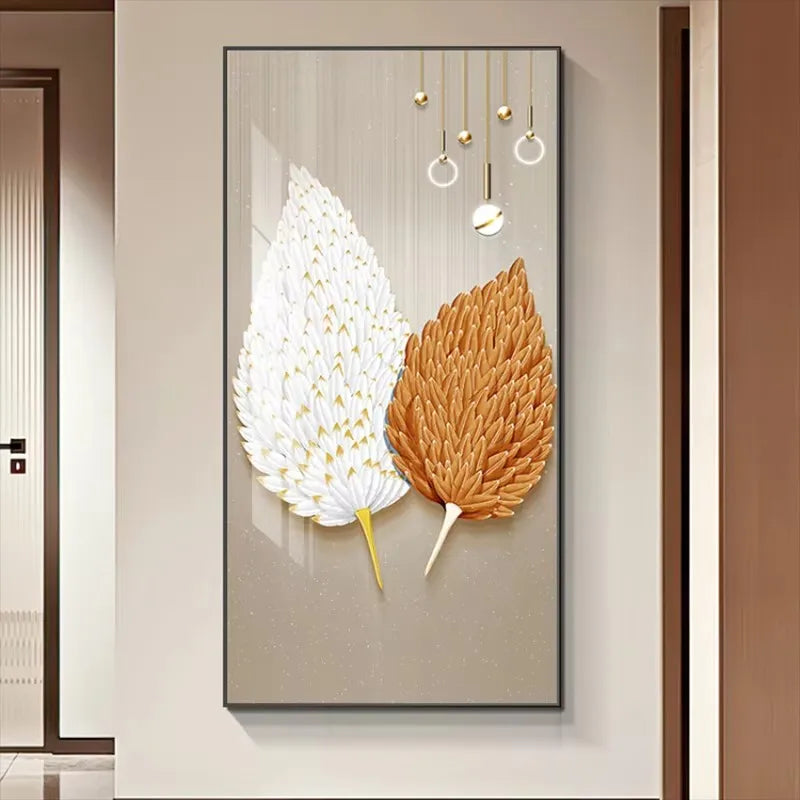 Nordic Luxury Abstract Wall Art Golden White Feathers Canvas Painting Gold Ribbon Posters for Porch Corridor Home Decoration Peaceful Pleasures Health and Wellness ZLH3208 30x45cm No Frame