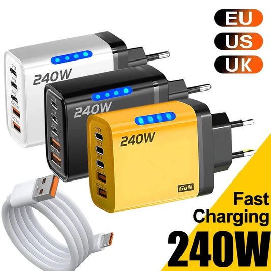 240W GaN Desktop Charger 5-in-1 | 3 USB-C PD + 2 USB-A GaN USB Charger Peaceful Pleasures Health and Wellness