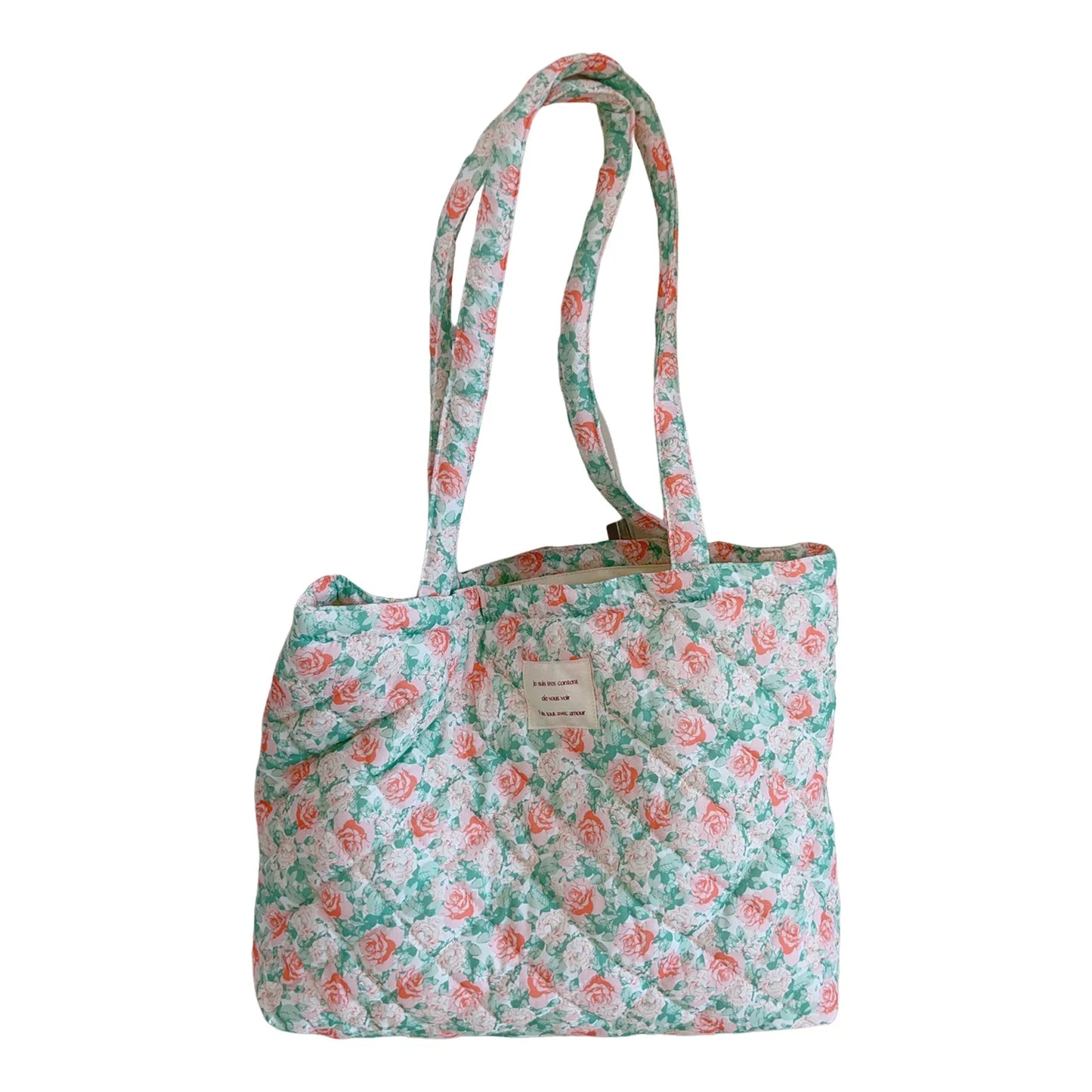 French Floral Quilted Tote Bag for Women Large Capacity Shoulder Handbag with Cotton Li-ning Stylish Mommy and Book Bag Peaceful Pleasures Health and Wellness 6