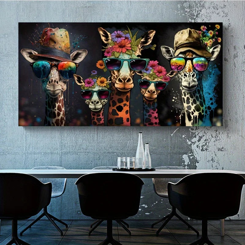 Giraffe Family Canvas Wall Art Print, Modern Art Deco, Frameless Landscape Poster, for Living Room, Bedroom, Home Wall Decor Peaceful Pleasures Health and Wellness
