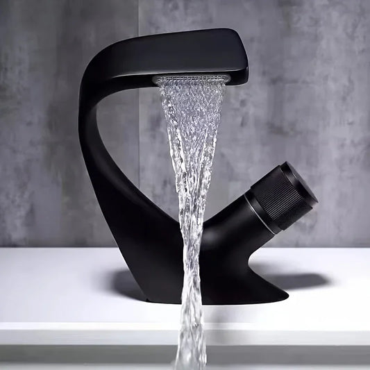 Black Waterfall Basin Faucet | Single Hole Hot & Cold Tap Waterfall Basin Faucet Peaceful Pleasures Health and Wellness Black