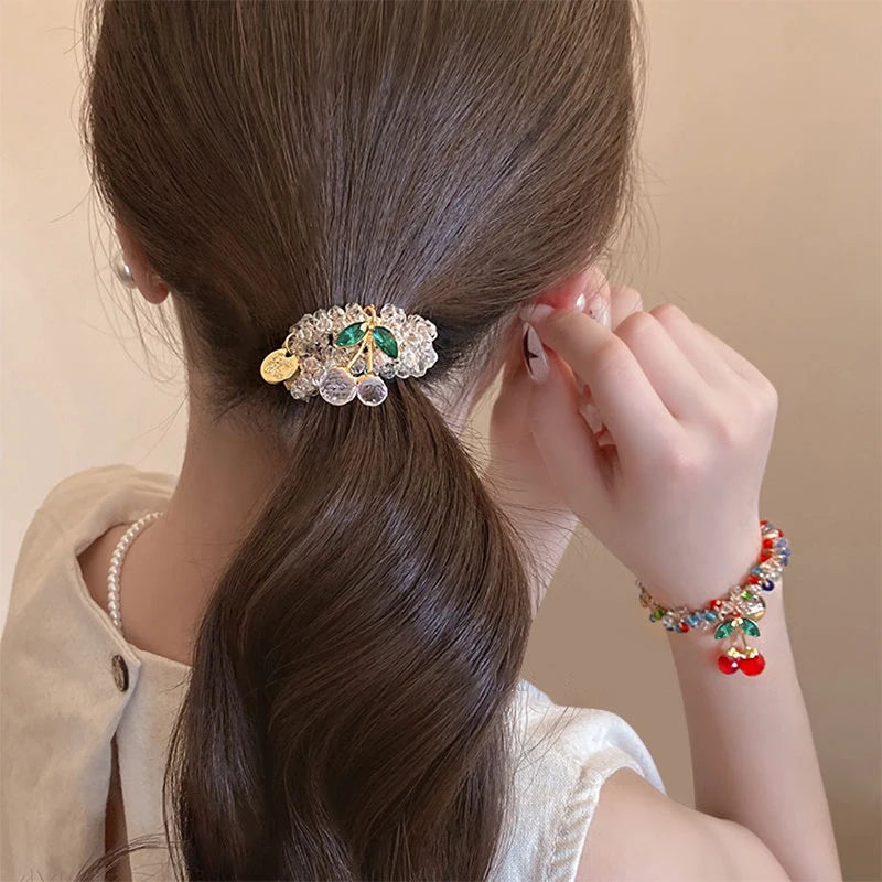 Crystal Cherry Rhinestone Scrunchie | Sparkly Hair Tie Women