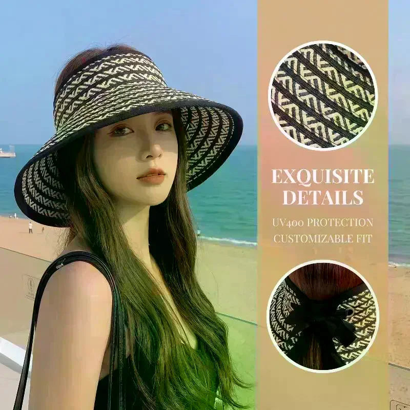 Women's Wide Brim Straw Sun Visor – Foldable Beach Hat