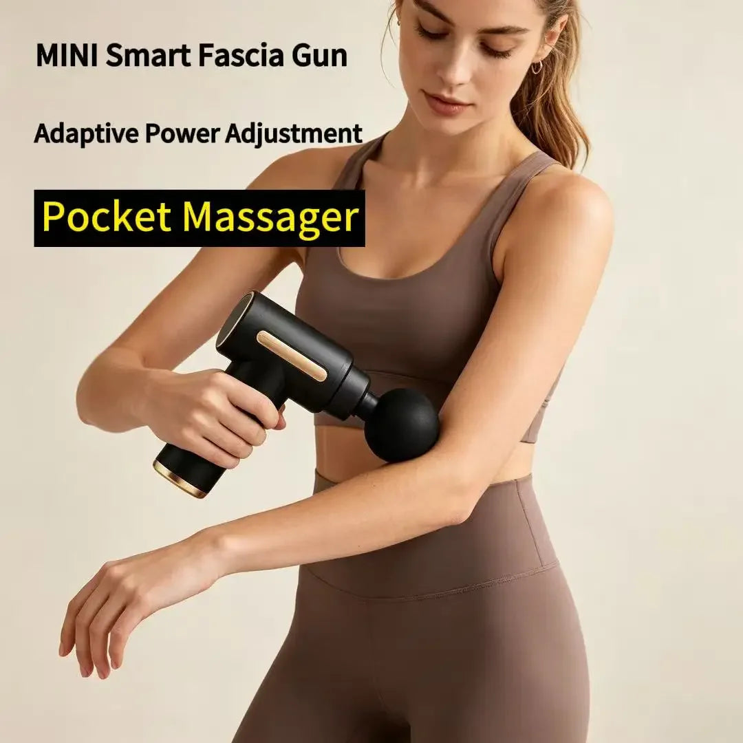 Mini Fascia Gun 6 Adjustable Speeds Portable Deep Tissue Massager With 4 Massage Heads For Muscle Relaxation Pain Relief Fitness Peaceful Pleasures Health and Wellness