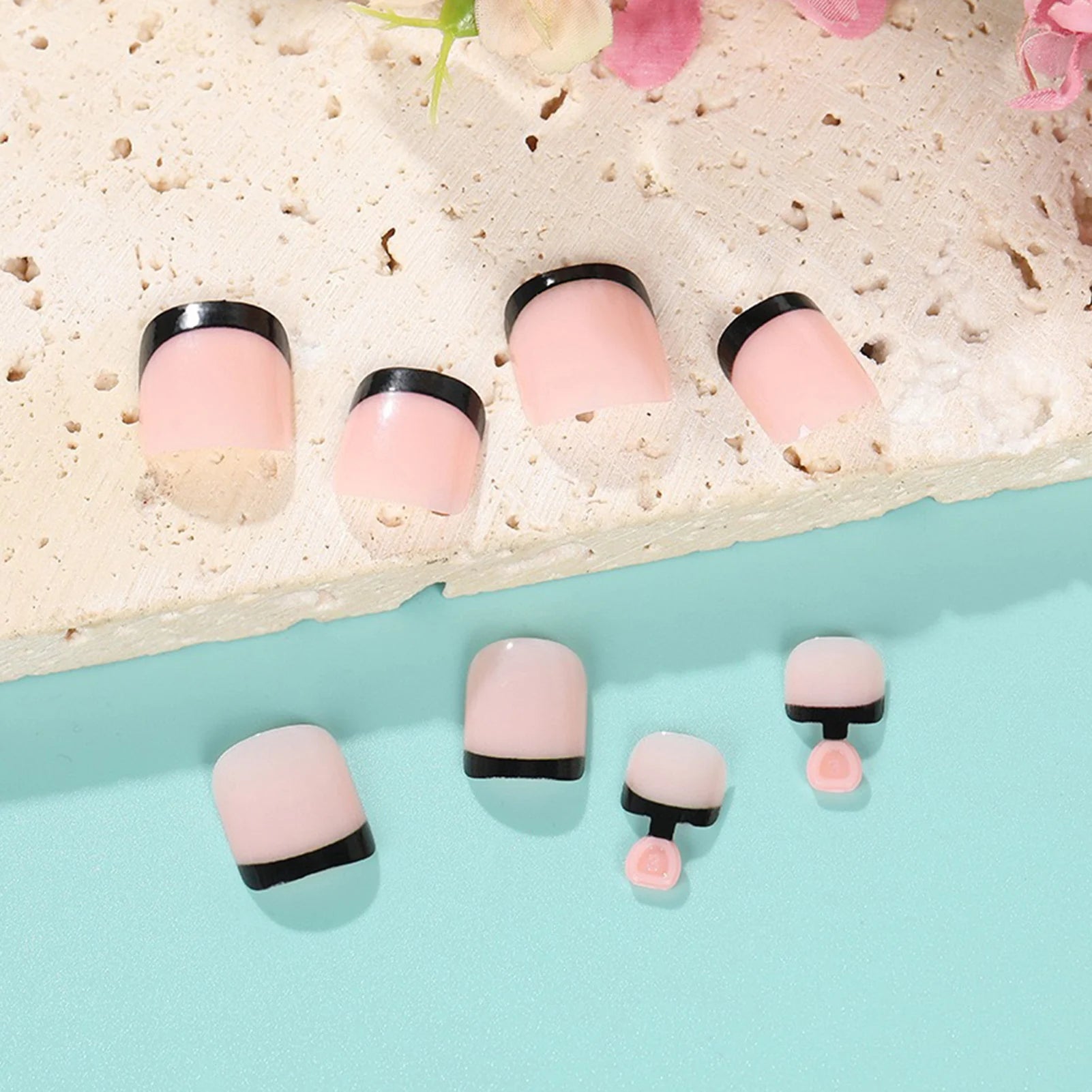 Classic Nude Square False Toenails 24pcs Simple Black French Tip False Acrylic Feet Nails Short Press On Nails Square Wearable Peaceful Pleasures Health and Wellness