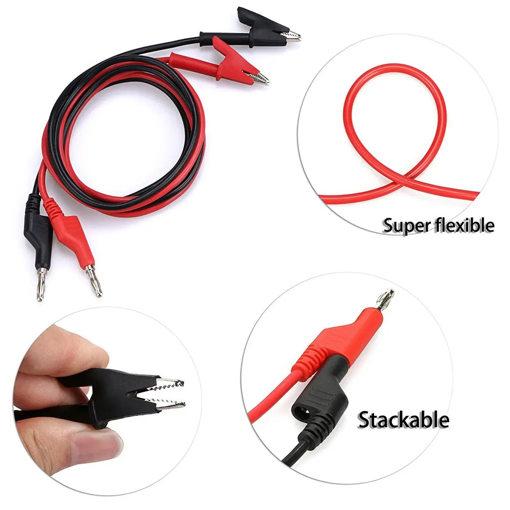 2-Pack Banana Plug Alligator Clip Test Lead Wires 15A 1M