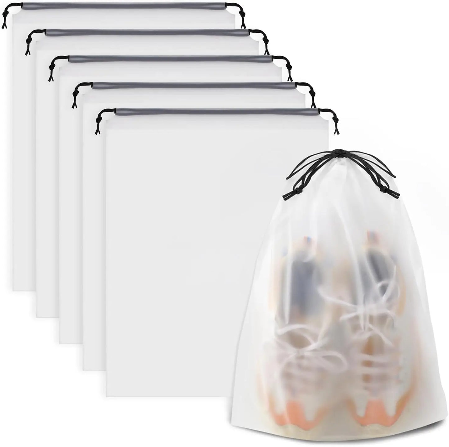Waterproof Travel Shoe Bags – 5-Pack Clear Drawstring Storage, 15.7x11.8" Travel Bag Peaceful Pleasures Health and Wellness United States
