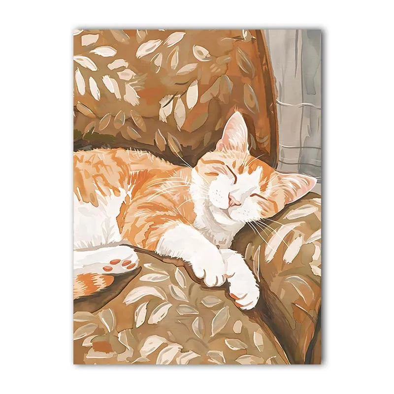 Nordic Wall Art Cute Cat Sleeping Gouache Vintage Canvas Painting Nordic Style Poster Prints Bedroom Living Room Wall Decor Peaceful Pleasures Health and Wellness 04 50x70cm NoFrame China Mainland