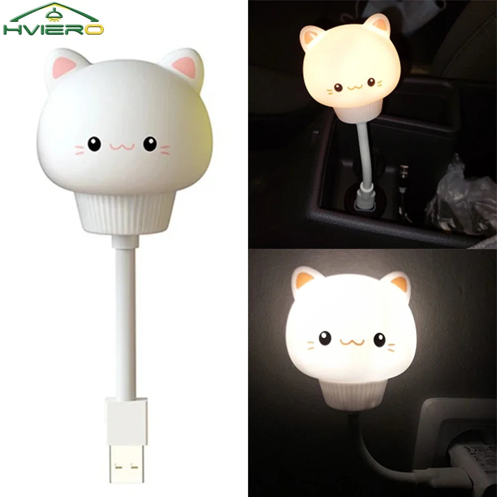 Cartoon Cat LED Night Light USB Remote | Kids Bedroom Lamp