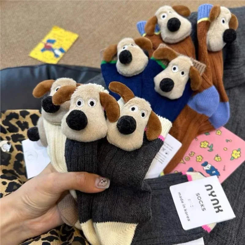 Personalized Fashion Socks 3D Cartoon Big Ears Dog Socks Plush Cloth Doll Socks Spring and Autumn Sweet Breathable Middle Socks Peaceful Pleasures Health and Wellness