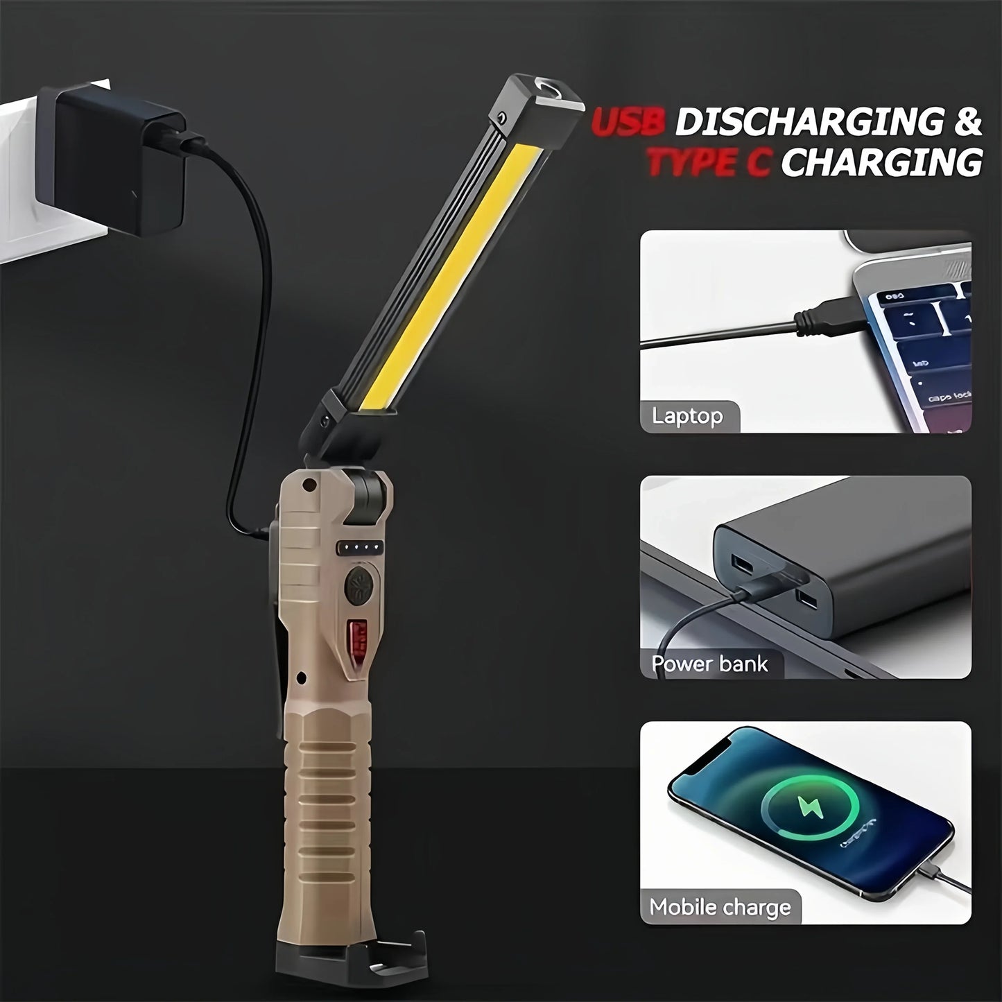 Folding COB XPE LED Work Light – USB Rechargeable & SOS Torch
