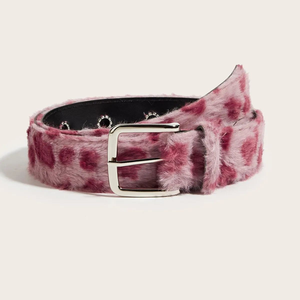 Pink Leopard Print Plush Belt Personality Fashionable and Versatile Wide-width Light Luxury and Comfortable Furry Belt for Girls Peaceful Pleasures Health and Wellness Pink 103cm