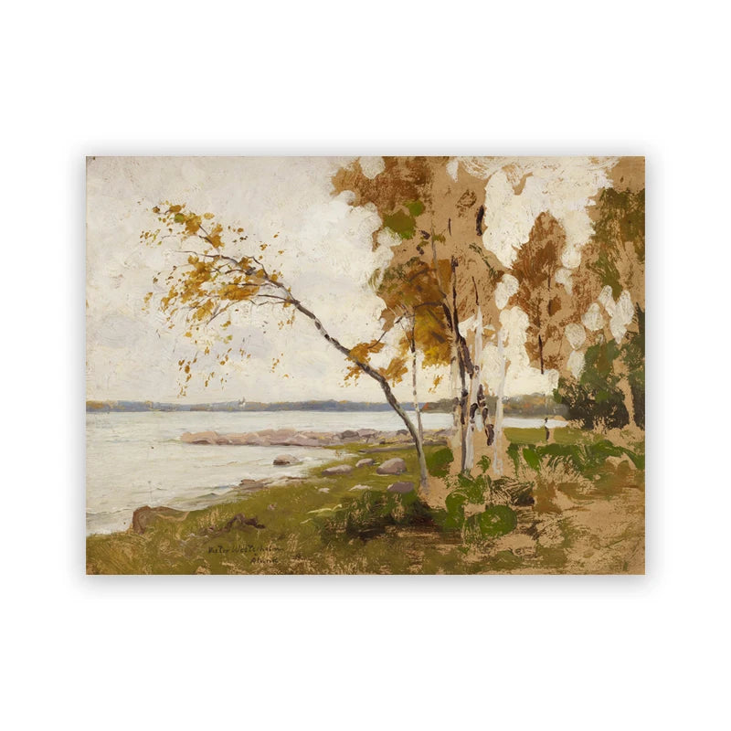 Vintage Autumn Farmhouse Landscape Canvas Print | Fall Wall Art