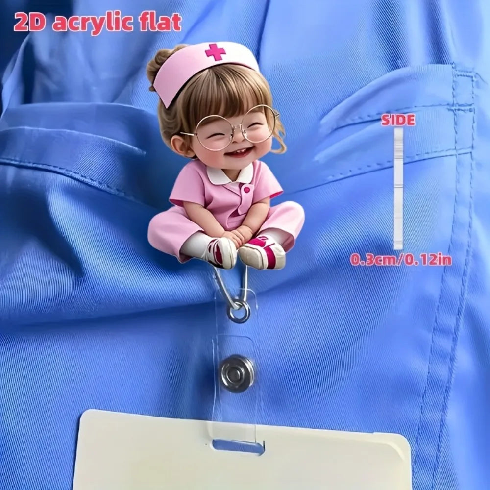 Cute Nurse Acrylic Badge Reel | Retractable ID Clip Holder