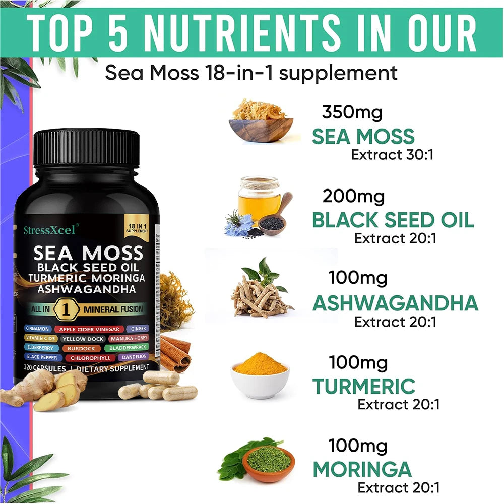 Sea Moss Capsules with Ashwagandha & Black Seed Oil | Immunity