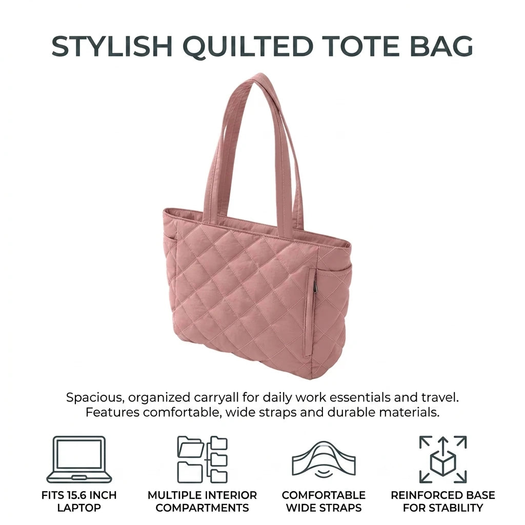 Women Tote Bag Large Capacity Quilted Design For 15.6 Inch Laptop And Daily Use Peaceful Pleasures Health and Wellness