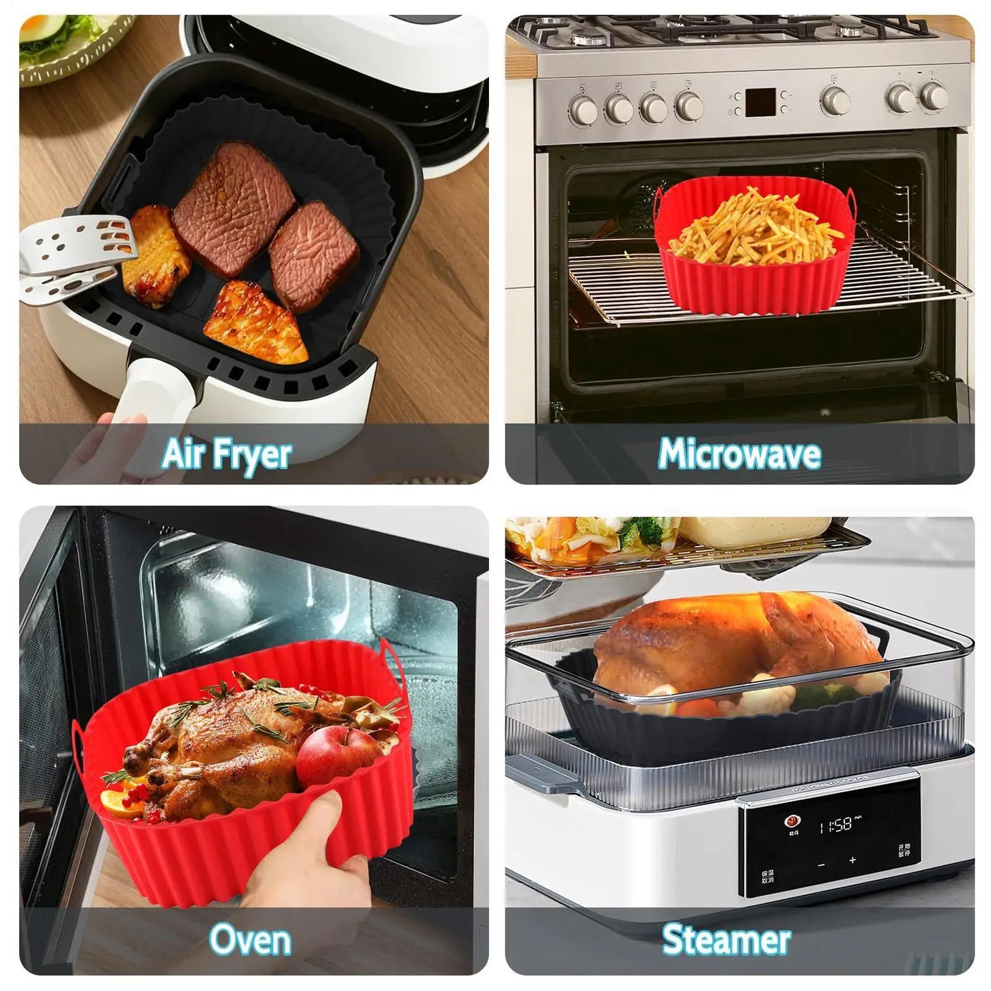 Silicone Air Fryer Liner – Non-Stick Reusable Square Baking Tray