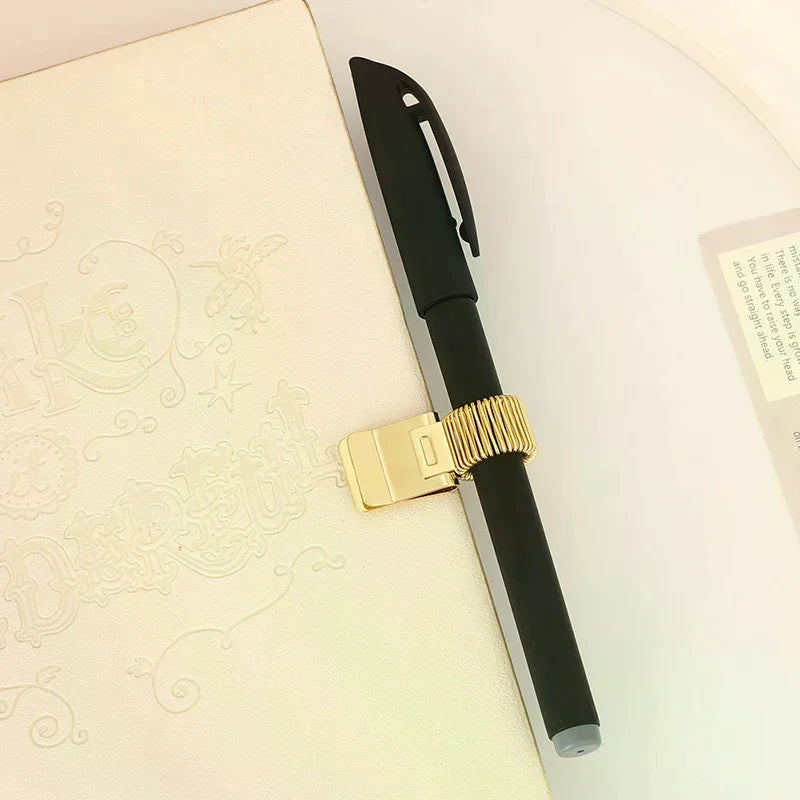 Metal Spring Pen Clip – Gold Retro Notebook Pen Holder
